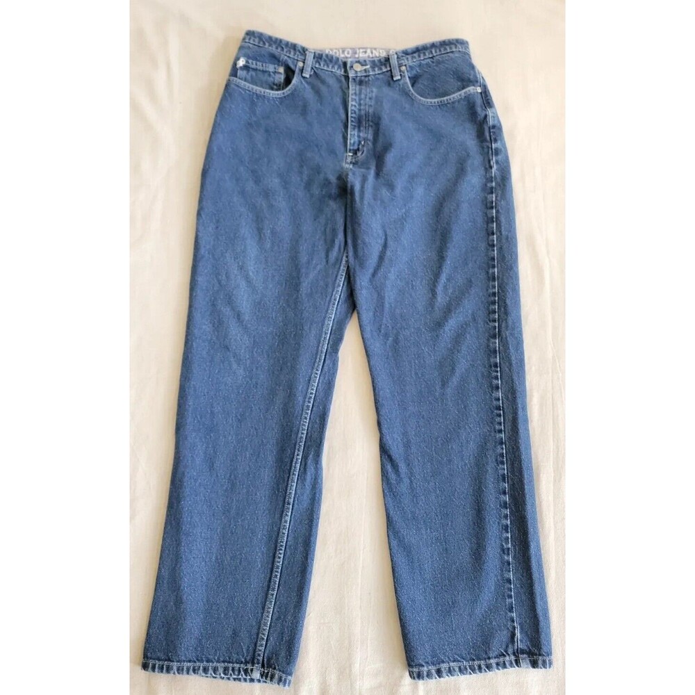 Ralph Lauren Polo Jean Co Mens 37x32.5 Medium Blue Mid‎ Rise Straight Cotton EUC